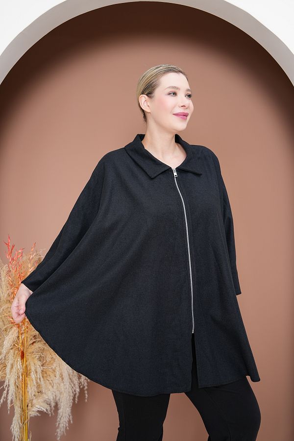 MYMİSİY-Oversize Poncho with Collar Zipper Standard Size 1