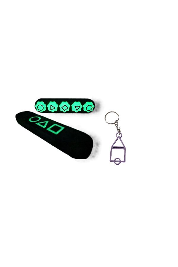 3DONE MODELS-Glow-in-the-dark Gonggi game set with stand and keychain, Squid Game, 3D printed 1