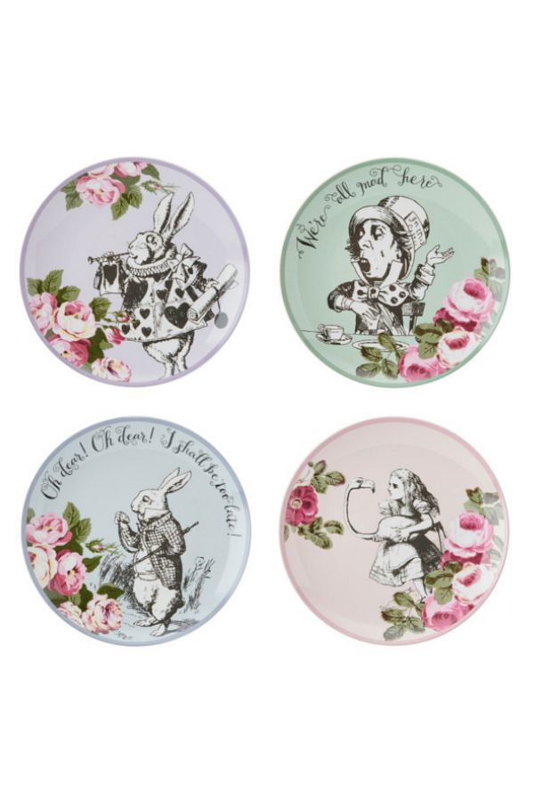 MIKASA-X V&A Alice in Wonderland Fine China Porcelain 21cm Cake Plate Set of 4 1