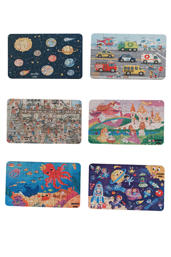 Fizello 6 Adet 24 Parça 12,5 x 21 cm Eğitici Ve Öğretici Ahşap Çocuk Puzzle & Yapboz Oyuncak Çerçeveli