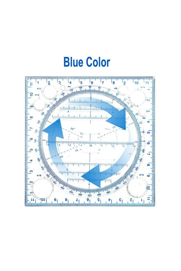 Choice-Blue Color-1pc Multifunction Rotatable Ruler Drawing Template Art Design Architect Stereo Geometry C 1