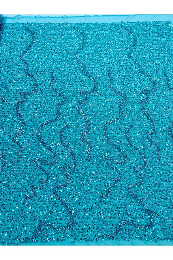 Luxuro-Turquoise Couture Lace with General Pattern with Strings, Beads and Sequins 1