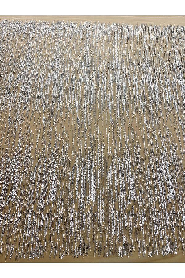 Luxuro-Couture Lace Silver with Nude Tulle with Linear Pattern, with Beads and Sequins 1