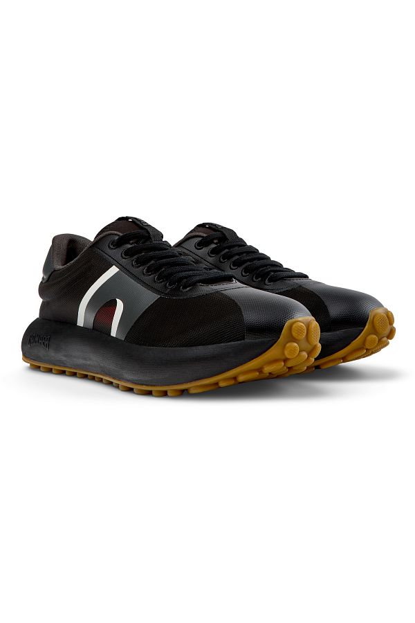 CAMPER-Men's Black Classic Sneaker with Hook And Loop, Mesh Details, and Comfortable Sole PelotasAthens 1
