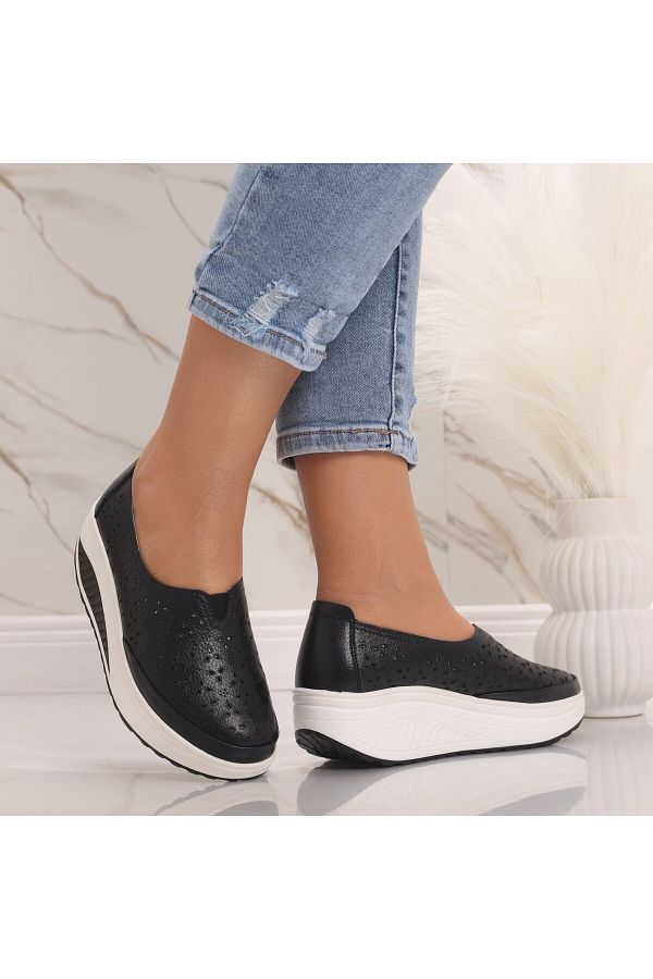 MODA STİL-Women's Black Platform Shoes Made of Genuine Leather Pyrva, 36 1