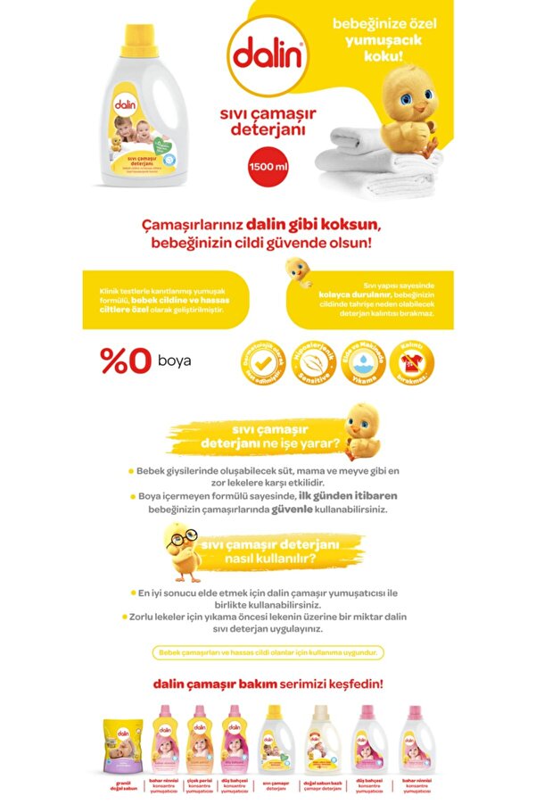 Dalin Bebek Sıvı Çamaşır Deterjanı 1500 Ml X 6 Adet
