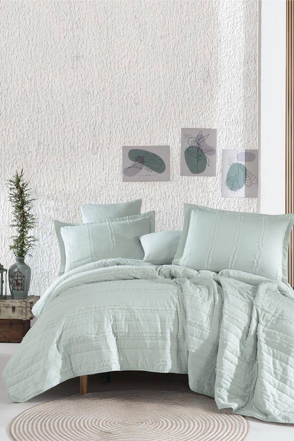 Clasy-Ranforce 100% Cotton Single Bedspread Set Avola V2 Sage Color 1