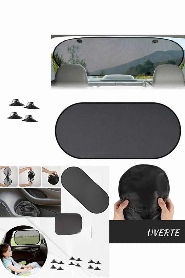 UVERTE-Auto Rear and Side Window Suction Cup Sunshade Set Car Rear and Side Window Curtain Set of 3 1