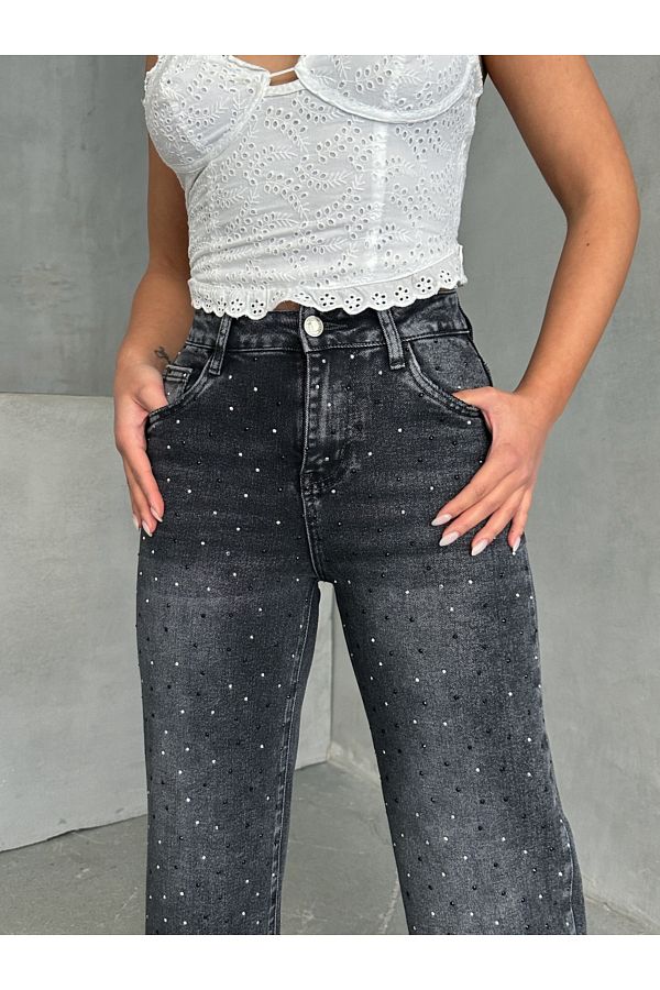 ADA MODA-Blugi drepți elastici cu strasuri, XL 1