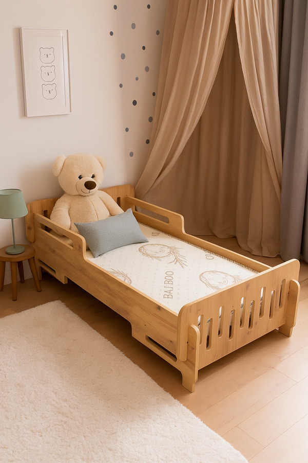 LİVİNGSTORE Industrial Living Çocuk yer yatağı - 140x70cm - Bebek ve çocuk karyolası -MDF - Ceviz