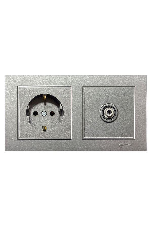 MAKEL-Karea Smoked Set of 2 Grounded Socket + Satellite (Television) Socket with F Connector 1
