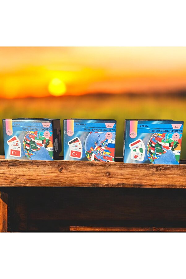 NovoMundo Avrupa-asya-afrika Ülkeleri-harita-bayrak-başkent Kartları Üçlü Avantaj Set