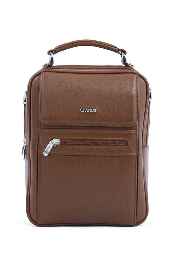Grande-Tan Men's Handbag Grande4589Khaki Leather Tan 1