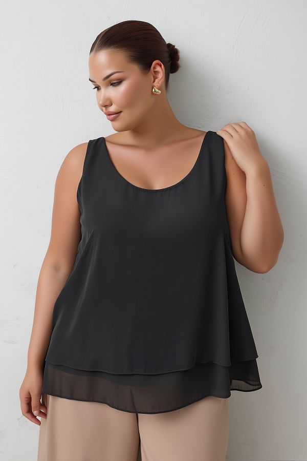 Hanezza-Zero Sleeve Crepe Blouse 1