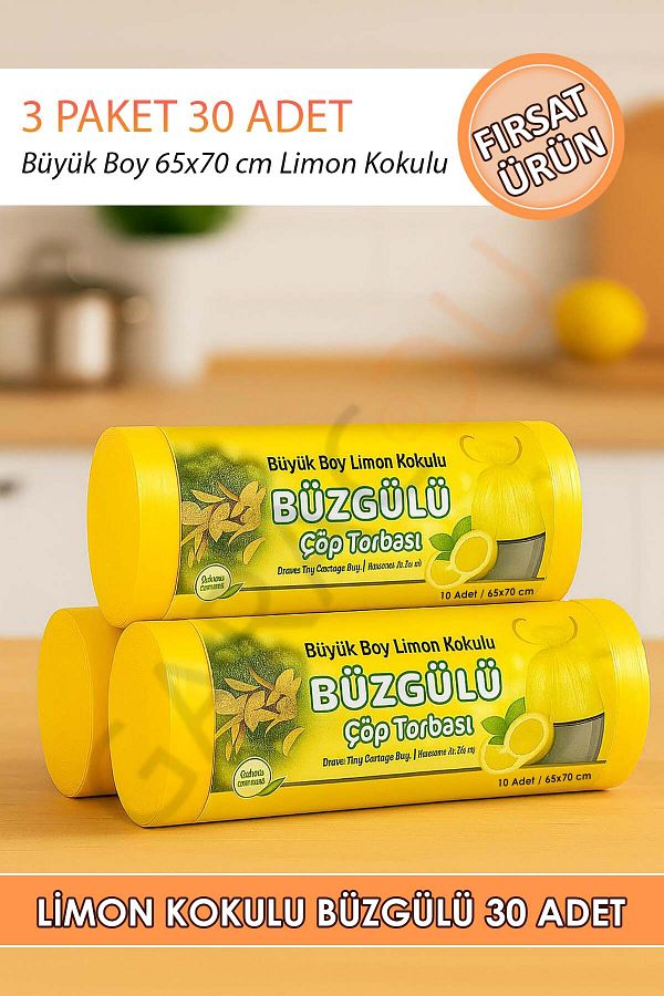 garaccu-Large Size Lemon Scented Drawstring 65X70 cm Garbage Bag Bag 3 Pack - 30 Pieces 1