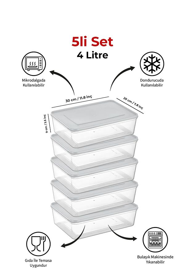 Espas Home-Freshkeep Storage Container Set of 5 Suitable for Microwave and Deep Freezer - White / 5*4000 ml 1