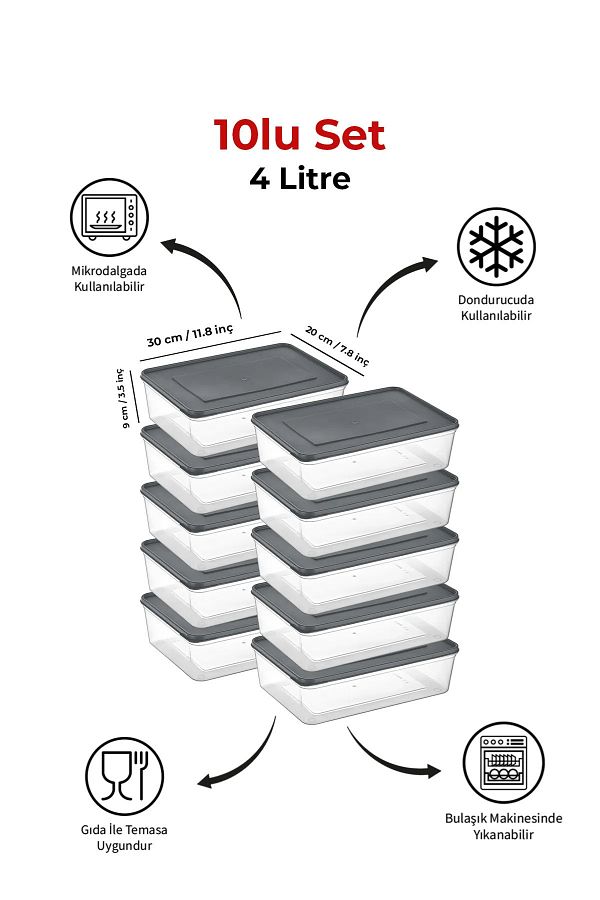 Espas Home-Freshkeep Storage Container Set of 10 Suitable for Microwave and Deep Freezer - Gray / 10*4000 ml 1