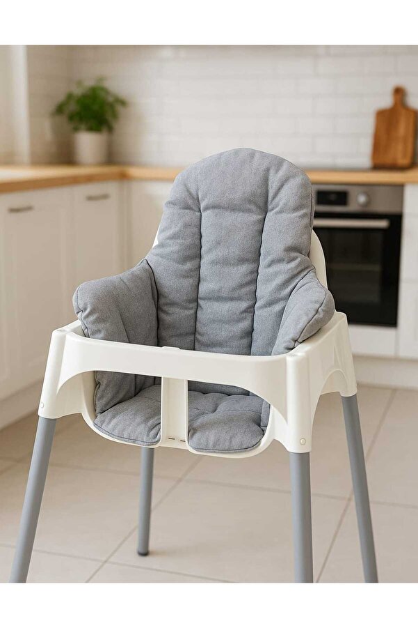 Babynia Pamuklu Bebek Çocuk Mama Sandalyesi Minderi Kırçıllı Gri