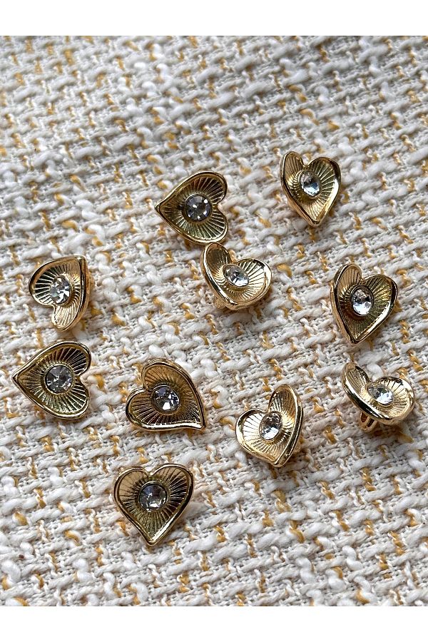 ODDA TASARIM ATÖLYESİ-Heart Pattern Middle Crystal Stone Gold Metal Shirt Button(1.2cm) 1