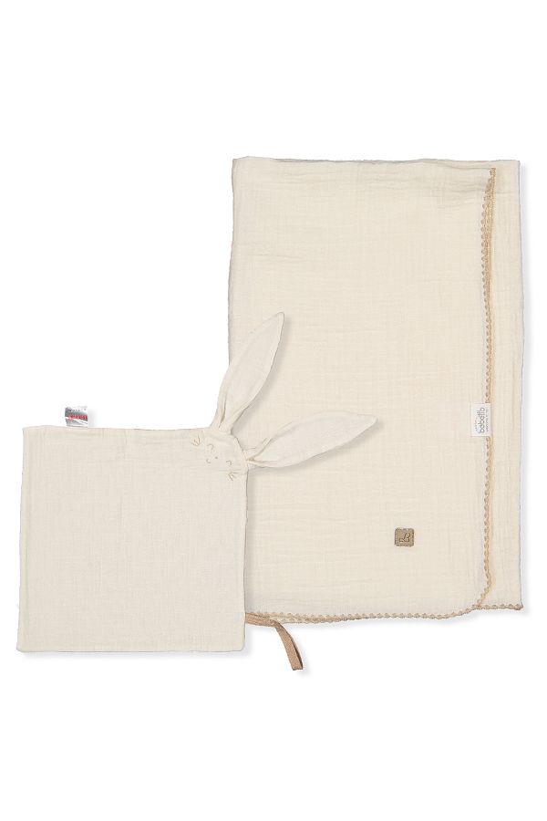 Bebetto-Muslin Blanket and Sleeping Friend Set of 2 (Hello) 80X85/25X25 cm 1