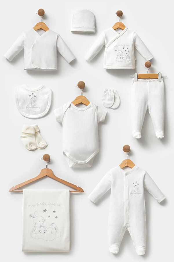 Baby Maa Sevimli Hayvanlar 10 Parça Unisex Yenidoğan Hastane Çıkışı - Organik Zıbın Seti Kutulu