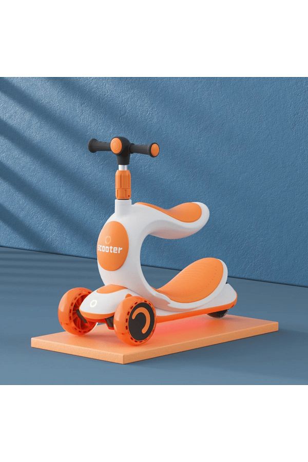 OEM-Scooter with seat, LED wheels and height-adjustable handlebar, orange 1