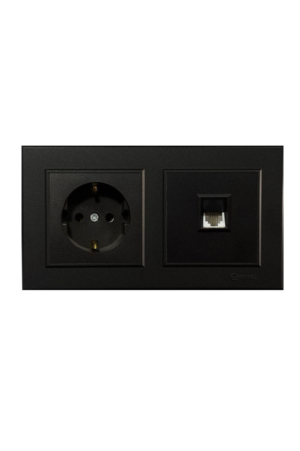 MAKEL-Karea Black Set of 2 Grounded Socket + Numeris Telephone Socket Cat3 1