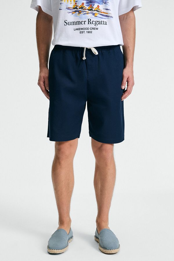 GRIMELANGE-Lasper Men's Lycra Side Pockets Relaxed Fit Navy Blue Shorts with Elastic Waist 1