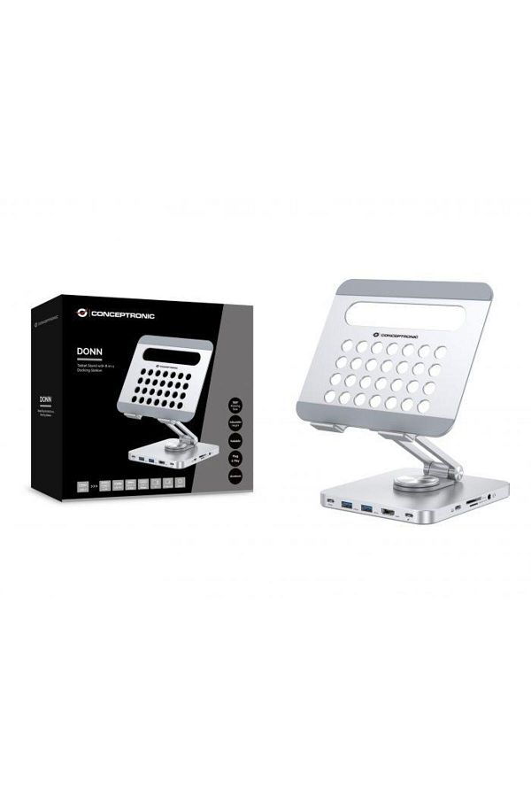 CONCEPTRONIC-DONN26G Tablet Stand with 8-in-1 USB 3.2 Gen 1 Docking Station, 360° Rotating Base 1