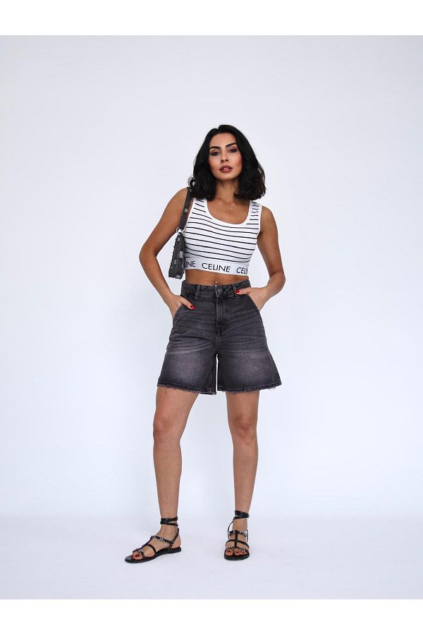 Zeo Basic-Smoked Denim Mini Shorts 1