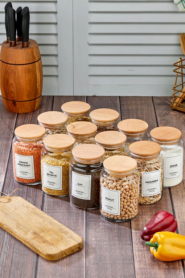 MODA OZY-Labeled, 12-Piece Vacuum Lid 900ml Jar Set / Pulses Set 1
