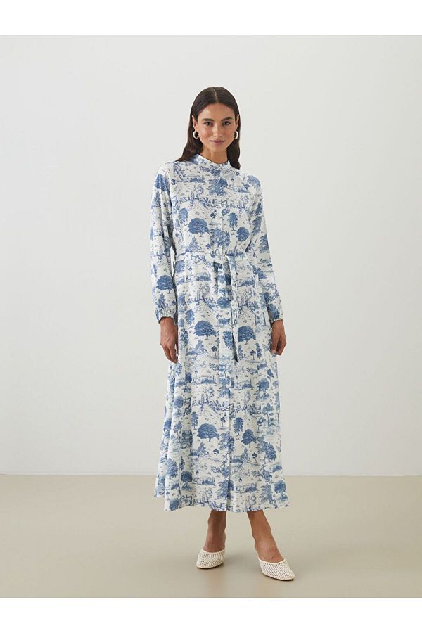 LC Waikiki-Sukienka LCW Modest Judge Collar Patterned Modal Blend 1