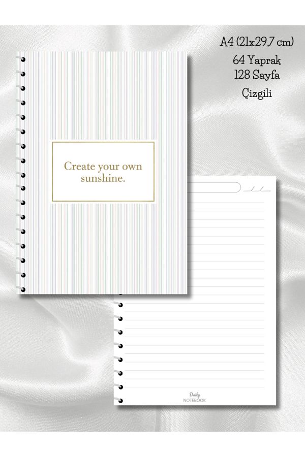 daily notebook-Pastel Striped School Notebook, 64 Sheets Spiral A4 Large Size (21X29,7 cm) Size 1