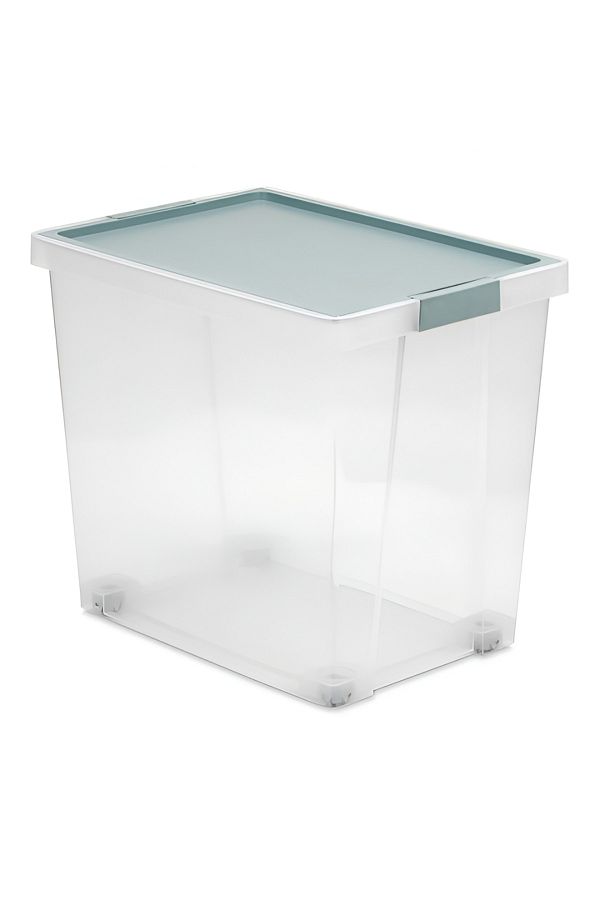 Tatay-Hinged Handle Multipurpose Stackable Storage Box with Lid Blue Mist and Clear 60 Liter 1