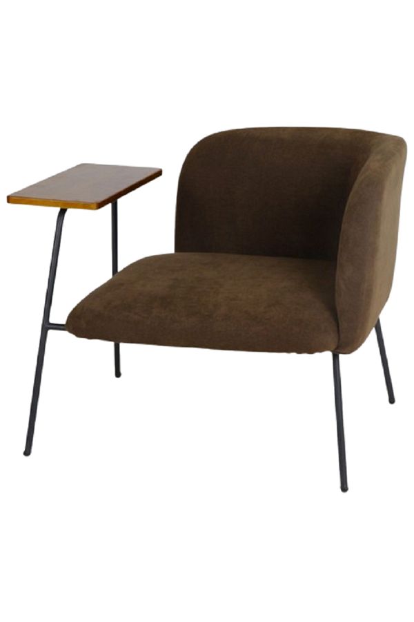 rexa-Modern Upholstered Chair with Built-in Wooden Side Table 1