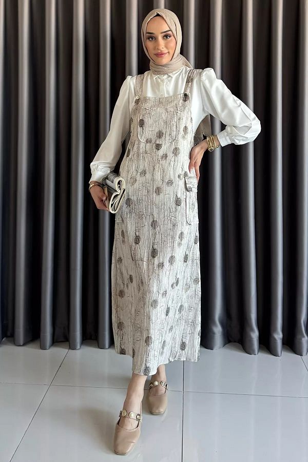 julude-Stone Hijab Shirt Salopet Double Set 1