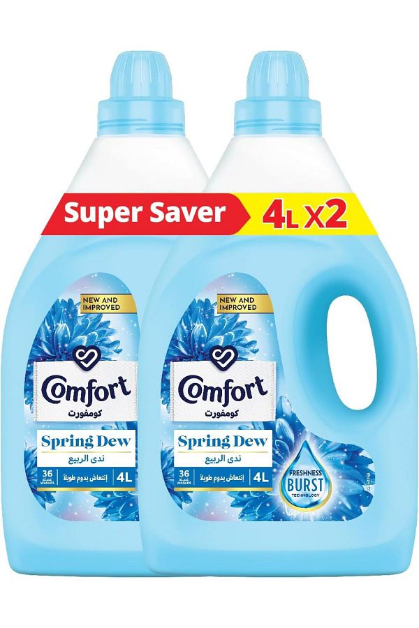 Comfort-Fabric Softener, Spring Dew, longer lasting fragrance & soft clothes, 4L x 2 1
