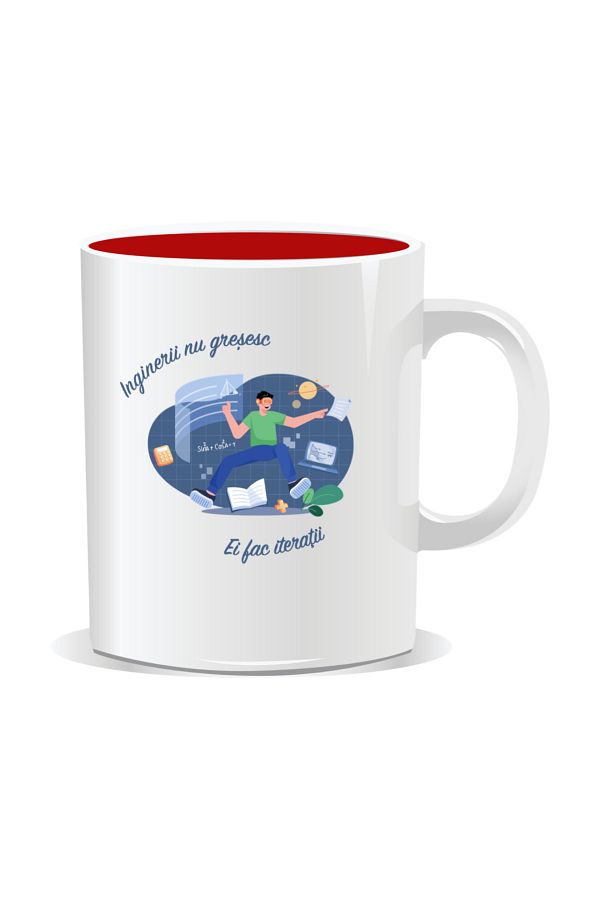 OEM-Personalized mug with messages for engineers, Engineers don't make mistakes, they iterate - Red interior 1