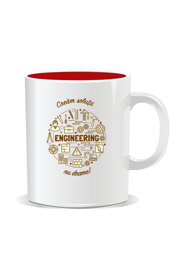 OEM-Personalized mug with messages for engineers, We create solutions, not dramas - Red interior 1