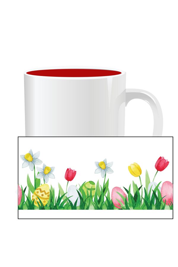 OEM-Personalized Easter mug, Easter Flowers - Red interior 1