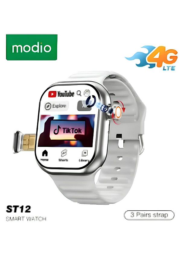 Modio-Smart watch with 3 pairs of straps, SIM card support, pop-up camera, supports all applications, 64GB memory 1