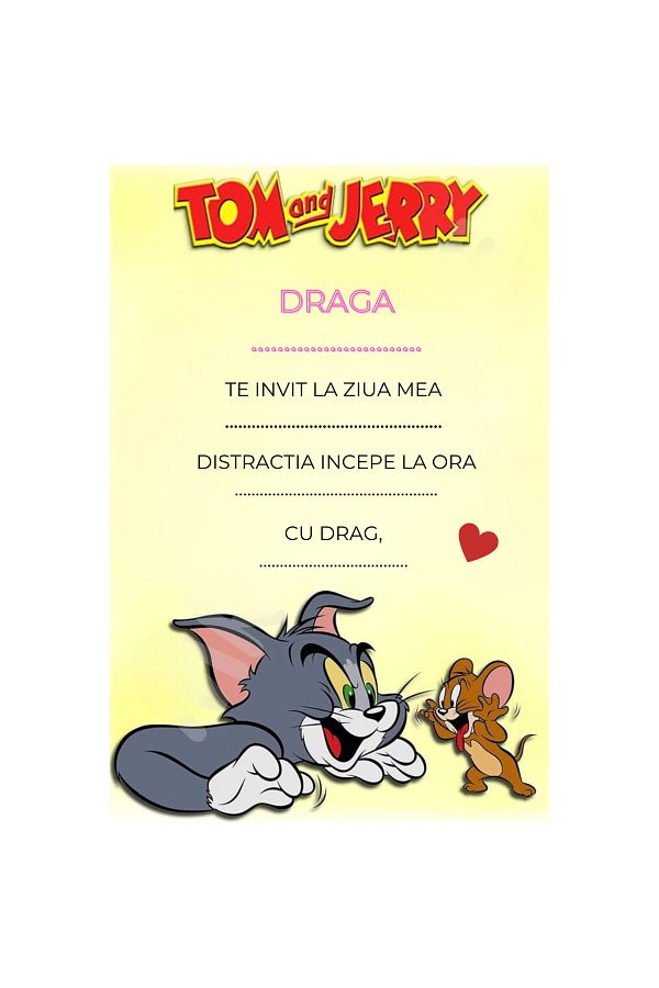 OEM-Set 10 invitatii tip formular pentru copii Tom si Jerry, Format A6, plic inclus 1
