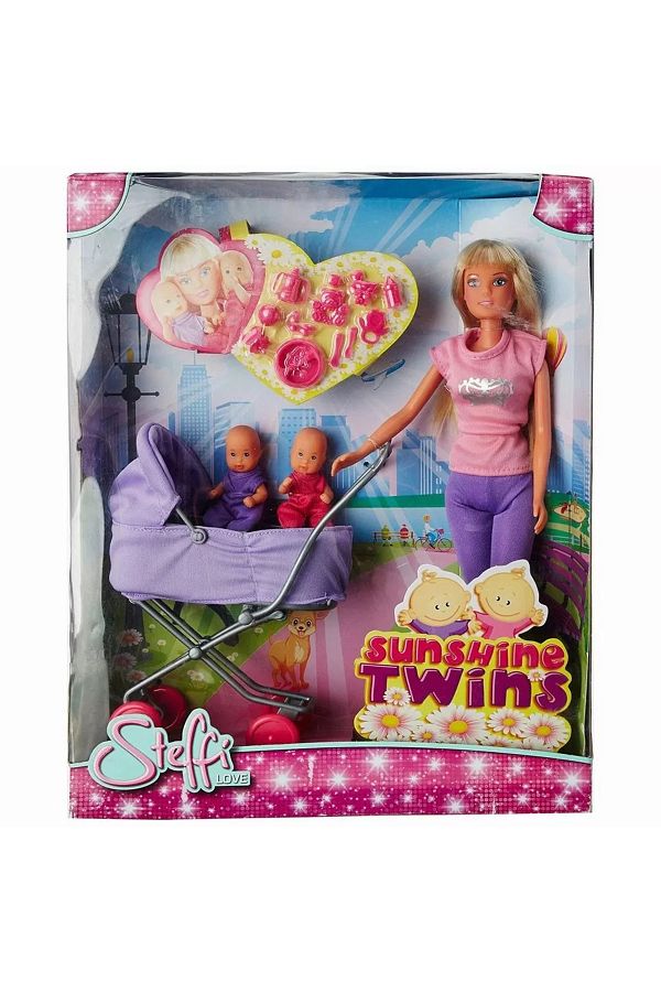 Simba-STEFFI DOLL IN PANTS WITH STROLLER AND TWINS 1
