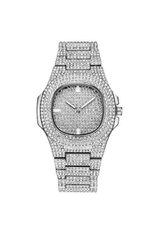 Tessero-Ceas analogic Ice Out, mecanism cu cuarț, inserții de zirconiu, placat cu aur de 18K, argint 1