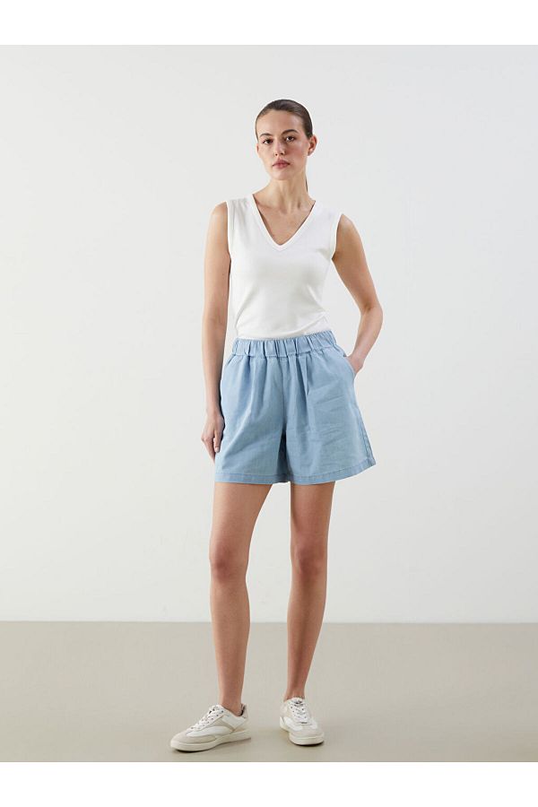 LC Waikiki-Sparkling Selections from Shining Store |   Beige Women's Jean Shorts with Elastic Waist 1
