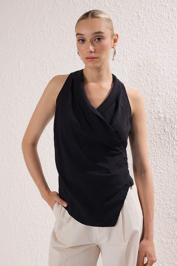 Trendyol Collection-Περιορισμένης έκδοσης Μαύρη Modal Διπλή Πλεκτή Μπλούζα TWOSS25BZ00363 1