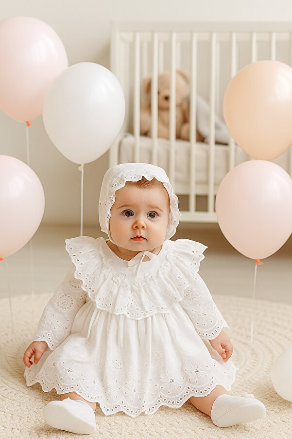 Cherub Baby Lotus Kız Bebek Brodeli Elbise Yenidoğan Lüx Elbise Seti - Hastane Çıkışı Ve Mevlütlük Takım