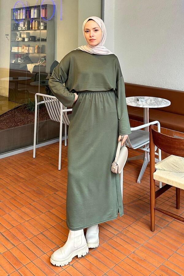 Lamelif Crystal Skirt Suit Dark Green