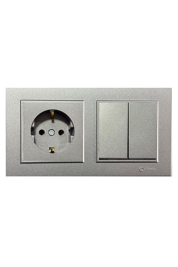MAKEL-Karea Smoked Grounded Socket + Commutator (Dual) Switch Set 1