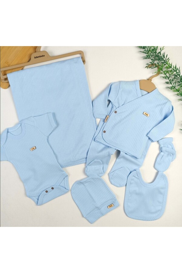 BYS TİCARET % 100 Organik Pamuklu 7'li Erkek Bebek Hastane Çıkış Seti / Agız Mendili Hediyeli